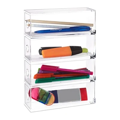 Immagine di Relaxdays Portaoggetti da Scrivania, 4 Divisori per Cassetti, Orizzontali, Organizer, HLP: 25x17,5x6,5 cm, trasparente