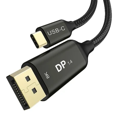 Immagine di Ablink Cavo da USB C a DisplayPort 1.4 3 m,[8 K@60 Hz,4 K@144 Hz] Thunderbolt 4/3 DP Supporto 2K 240 Hz,32,4 Gbps,FreeSync,G Sync,HDR compatibile con MacBook Pro/Air,iPad Pro,iMac