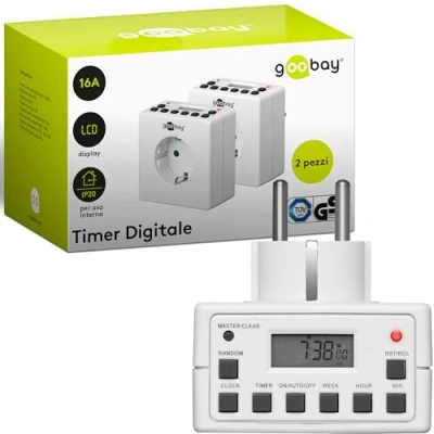 Immagine di Goobay 55541 Timer digitale per interni Silenzioso Programmabile 10 programmi di commutazione Batteria riserva 4 giorni Set 2 Versione Tedesca