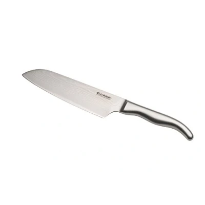 Immagine di Le Creuset Coltello Santoku, Lama in acciaio Damasco 18,8 da 18 cm con filo liscio, Manico inox, Inossidabile, Argento, 98000218000100