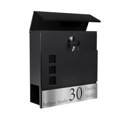 Immagine di Bl4ckPrint cassetta delle lettere personalizzata con scomparto per giornali, antracite, 4 chiavi, personalizzabile, nome della famiglia e numero civico, da parete di