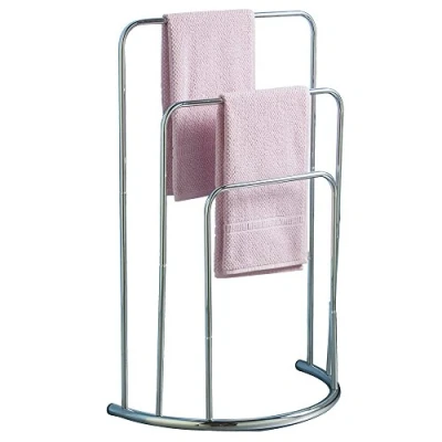 Immagine di Bath Vida Porta Asciugamani da Bagno a 3 Livelli, Terra, Curvo, in Metallo, Cromato, Acciaio Inossidabile, Argento, H 80 x L 50 P 24 cm Circa