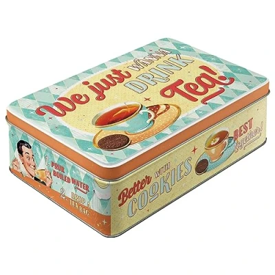 Immagine di Nostalgic Art Contenitori in latta retrò piatti, 2,5 l, Tea &amp; Cookies Idee regalo per amanti della nostalgia, scatola con coperchio, design vintage
