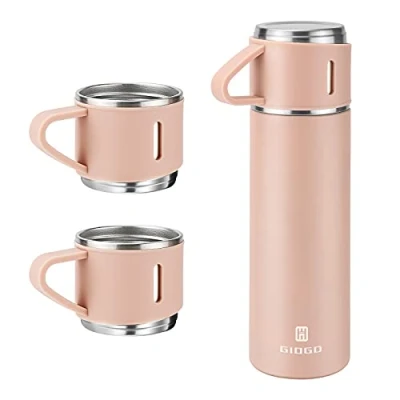 Immagine di Thermos isolato sotto vuoto, 500 ml, in acciaio inox, con tazza per caffè, acqua, bevande calde e fredde, colore: rosa, set