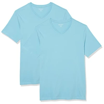 Immagine di Amazon Essentials Confezione da 2 Magliette con Scollo a V Maniche Corte vestibilità Slim Uomo, Pacco 2, Blu Acqua, XL