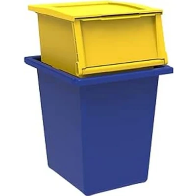 Immagine di TERRY Ecobin 25+30 Set 2 Contenitori per Il Riciclaggio dei Rifiuti. Colore: Giallo e Blu, Materiale: Polipropilene Antiurto, capacità 25 L + 30