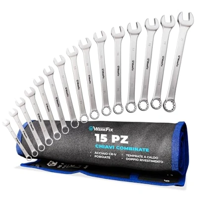 Immagine di WERKFIX Set 15 Chiavi Inglesi Combinate 6 21 mm. a Forchetta Fisse ad Anello