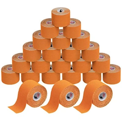 Immagine di ALPIDEX 24 Rotoli Nastro Kinesiologico 5 m x 5,0 cm Tanti Colori E Book Esempi Applicazione Tape Muscolare Cerotto, Colore:arancione