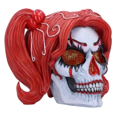 Immagine di Nemesis Now Drop Dead Gorgeous Ornamento Cackle and Chaos 19 cm, resina, statuetta di teschio clown, femminile con occhi glitterati, fuso in resina finissima, sapientemente dipinto a mano