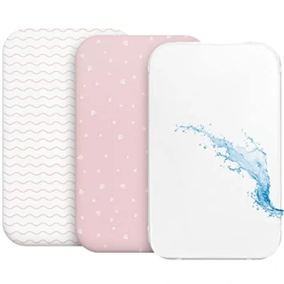 Immagine di Lenzuola 3 in 1 Culla Cododo con Angoli (Set da 2) + Coprimaterasso Impermeabile Elastico 55x90 cm Per Co sleeping, Lettino Bimbo Bimba Rosa