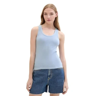 Immagine di TOM TAILOR Denim 1041409 Canotta Basic con Costine, 17451 Dusty Cornflower, L Donna