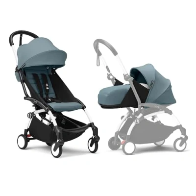 Immagine di Passeggino Stokke YOYO3 con Newborn Pack Include telaio bianco, YOYO 6+ Color (Aqua) e 0+
