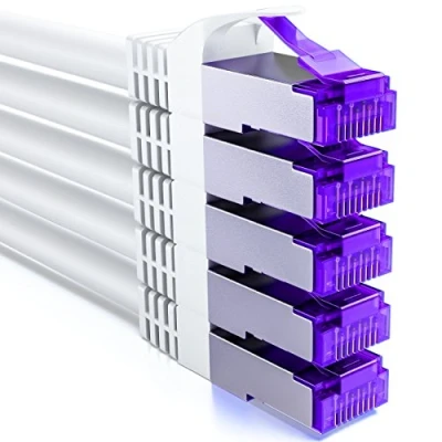 Immagine di deleyCON 5x 0,25m CAT7 Cavo di Rete 10 Gigabit Corto 25cm Patch RJ45 Ethernet (Rame, Schermatura SFTP PiMF) LAN DSL Interruttore Modem Router Pannello CAT6 CAT5 Bianco