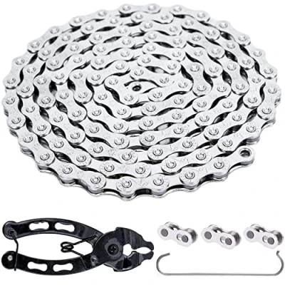 Immagine di YBEKI Catena per Bicicletta 9/10/11/12 Velocità 1/2 x 11/128 Pollici 116 Maglie Bici da Strada, MTB (Argento 9 velocità)