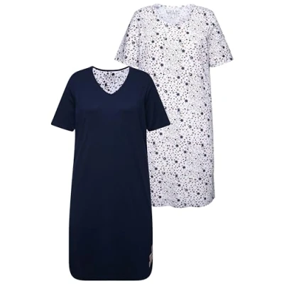 Immagine di Ulla Popken Bigshirts, 2er Pack, Rundhals /V Ausschnitt, Halbarm Maglia Lunga, Blu Notte, 52 54 Donna