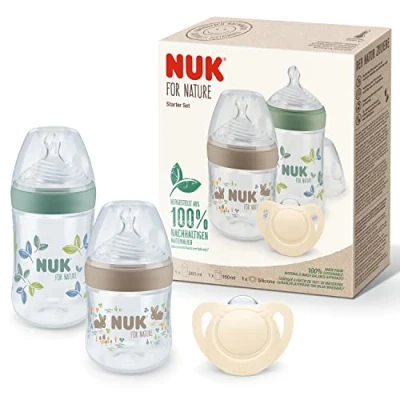 Immagine di NUK for Nature Start set biberon e tettarella, 0 6 mesi, Materie prime naturali al 100%, 2 x (150 ml 260 ml), succhietti in silicone, Senza BPA, 4 pezzi