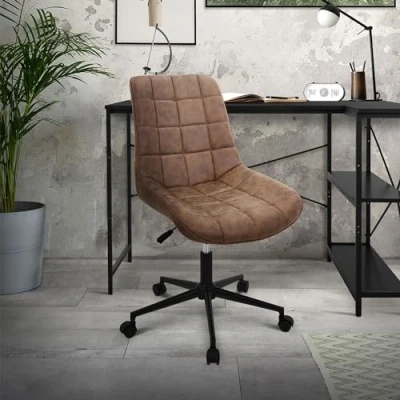 Immagine di ML Design Sedia da Scrivania Sedile in Similpelle Sgabello Girevole Marrone Struttura Metallo Ufficio Ergonomica Imbottita con Schienale Regolabile Altezza a 360