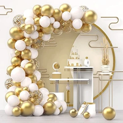 Immagine di DUGEHO Arco di Palloncini Set 70 Pezzi Palloncini Compleanno Con Ghirlanda elio in Oro e Bianco, Palloncino Lattice per Compleanno, Anniversario Matrimonio