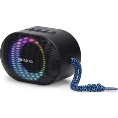 Immagine di Aiwa BST 330BL Altavoz TWS Bluetooth Compacto, Duradero y Potente con tecnología Hyperbass, (10W de Potencia. Iluminación RGB, Lector Tarjetas, Resistente al Agua). Color: Azul