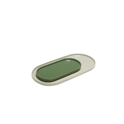 Immagine di Hübsch Amare, vassoio da portata, color sabbia + verde, set di 2
