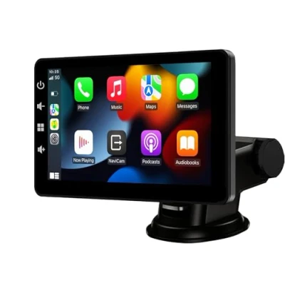 Immagine di Autoradio Portatile con Wireless Carplay Android Auto 7 Pollici Touchscreen Monitor Stereo Radio Supporto Controllo Vocale/Bluetooth/Mirror Link/USB, Adatto a Tutti i Tipi di