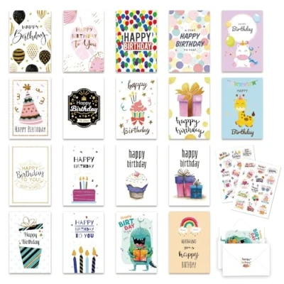 Immagine di Huifengjie Biglietto Auguri Compleanno Set di 18 Biglietti con Buste, Pieghevoli, d&#039;Auguri per Uomini, Donne, Bambini, Amici(4 x 6 pollici)