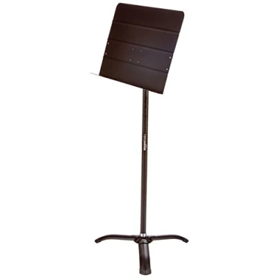 Immagine di Amazon Basics Leggio per Spartiti Pieghevole Orchestra, Altezza Regolabile da 108 a 162 cm, Inclinabile, Utilizzo in Piedi e Seduto, Stabile, Base Treppiede, Nero