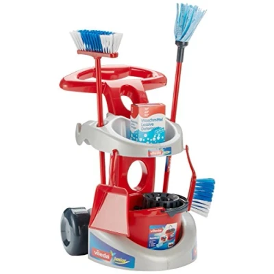 Immagine di Theo Klein 6721 Carrello da pulizia Vileda, Set con accessori resistenti tra cui mocio, secchio, scopa e molto altro, I Dimensioni 36 cm x 46 53 cm, Giocattoli per bambini dai 3 anni in su