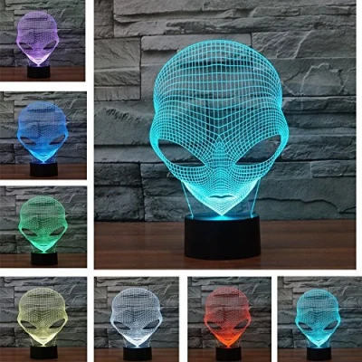 Immagine di 3D Lampada da Tavolo,KINGCOO Optical Illusion Visiva illuminazione luce Notturna 7Cambiamento Colore Pulsante Touch USB Atmosfera Notte LED (Alieno)