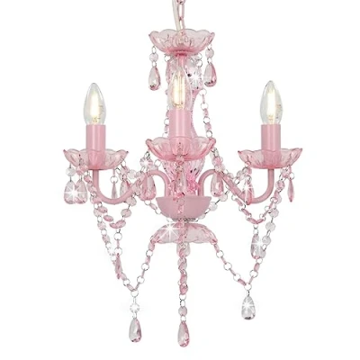 Immagine di vidaXL Lampadario con Perle di Cristallo Rotondo 3 Lampadine E14 Lampada Soffitto Luce Pendente Base in Metallo Rosa Gocce Acrilico Trasparente