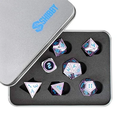 Immagine di shibby 7 cubi in Metallo poliedrico per Giochi di Ruolo e da Tavolo Ottica Digitale D2 incl. Box portaoggetti