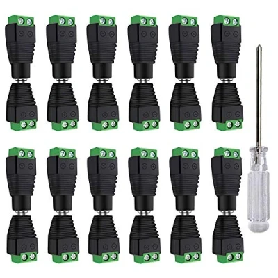 Immagine di Aiqeer 12 Paia 12V/24V DC Maschio e Femmina Connettore Spina Jack Adattatore Set, 2.1X5.5 mm Alimentazione Adattatore, Vite Terminale Connettore, per CCTV Telecamera LED Striscia (Verde)