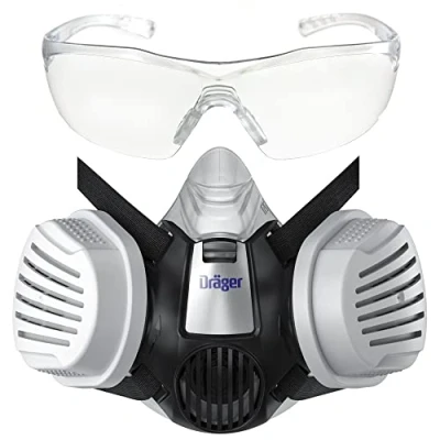 Immagine di Dräger X plore 3300 Semimaschere con occhiali pect 8320 e filtri P3 R Semimaschera contro le particelle polveri sottili per il bricolage l&#039;edilizia