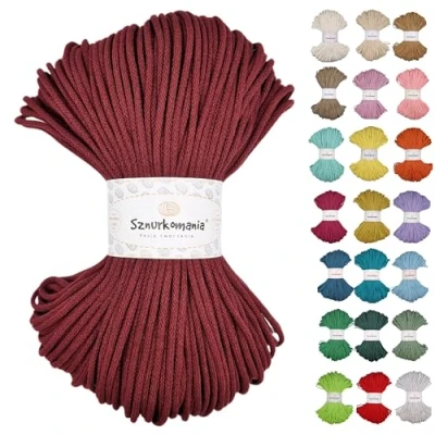 Immagine di cordoncino di cotone intrecciato 3 mm 100 m, 46 colori, per uncinetto, filo macramè, filato alta qualità, corda Sznurkomania (bordeaux)