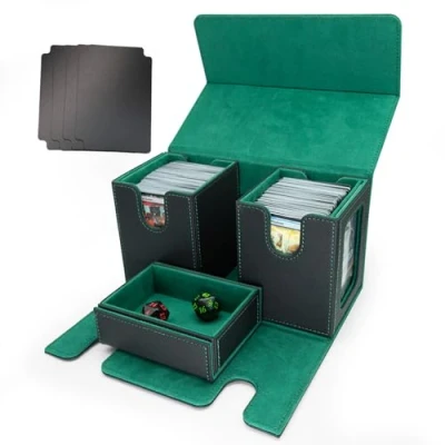 Immagine di TheQuotium MTG Commander Deck Box Spazio per 200 carte di credito, 3 in 1, forte organizer credito magnetico Magic TCG CCG, 4 divisori