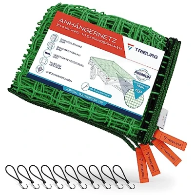 Immagine di TRIBURG rete per rimorchio, 2 x 4,5 cm, con 10 ganci di espansione, marcature angolari e rinforzo sul bordo, tenditori in gomma gancio [elastico gancio]