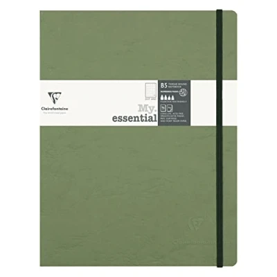 Immagine di Clairefontaine 794433C collezione Age Bag Un taccuino con elastico cucito a filo My.Essential verde B5 19x25 cm 192 pagine numerate DOT carta Avorio 90g copertina in lustrée effetto cuoio