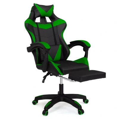 Immagine di Sedia da gioco ALEX regolabile con poggiapiedi, cuscino per la testa e lombare in nero verde IDMarket