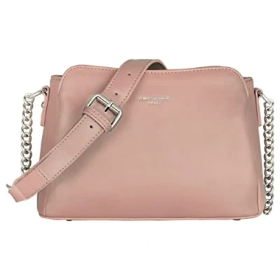Immagine di David Jones Borsa a Tracolla Donna Piccola Spalla Catena Simil Pelle PU Borsetta con 3 Scomparti Tasche Mano Borsello Moda Città Viaggio Shopping Rosa