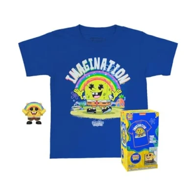 Immagine di Funko Pocket Pop! &amp; Tee: Spongebob Squarepants SB With Rainbow For Children And Kids Medium T Shirt, Maglietta Vestiti a Maniche Corte con Minifigure in Vinile da Collezione per i Ragazzi