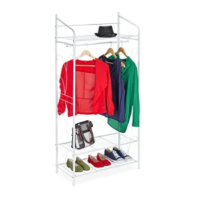 Immagine di Relaxdays Stand Appendiabiti, in Metallo, con 3 Ripiani, Asta Attaccapanni, Vintage, HLP: 161 x 78 36 cm, Bianco, 1 pz