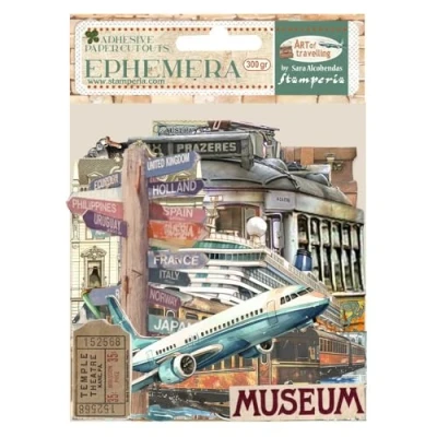 Immagine di Stamperia Ephemera per scrapbooking, albums, card making, bullet journalling and more adhesive paper, easy to apply, Perfect for hobby, artigianato e gifting (Art of Travelling)