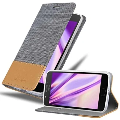 Immagine di Cadorabo Custodia Libro per Motorola MOTO E4 in GRIGIO CHIARO MARRONE con Vani di Carte, Funzione Stand e Chiusura Magnetica Portafoglio Cover Case Wallet Book Etui Protezione
