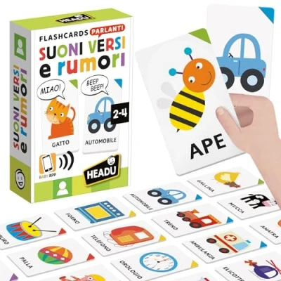 Immagine di HEADU Flashcards Parlanti Suoni, Versi e Rumori, 4 Giochi per i più Piccoli, Un Gioco Educativo Bambini dai 2 ai anni, Made in Italy