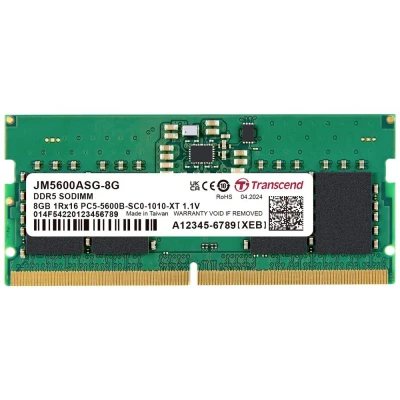 Immagine di Transcend JM5600ASG 8G Modulo di memoria PC Dettaglio DDR5 8 GB 1 x On the ECC 5600 MHz 262pin SO DIMM