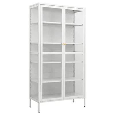 Immagine di vidaXL Vetrinetta Mobile portaoggetti moderno in acciaio bianco e vetro temperato, 4 ripiani regolabili, 90x40x180 cm.