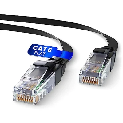 Immagine di Mr. Tronic Cavo Ethernet Cat 6 da 30m Piatto, di Rete LAN ad Alta Velocità con Connettori RJ45 Per una Connessione Internet Veloce 1 Gbps Patch AWG24 UTP CCA (30 Metri, Nero)