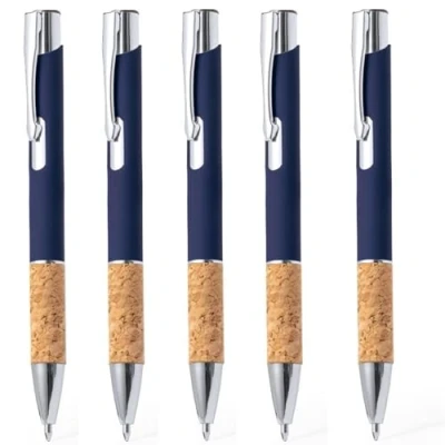Immagine di noTrash2003 10 penne a sfera ergonomiche Punta metallica in alluminio gommato e zona di impugnatura sughero funzione touch Penna retrattile con stilo 5 colori Inchiostro blu multicolor