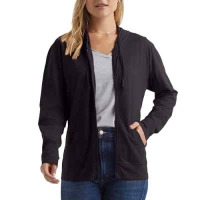 Immagine di Felpa con cappuccio da donna, full zip in jersey, nera, piccola