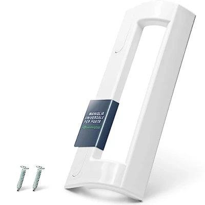 Immagine di Maniglia per frigorifero universale, 200 x 70 mm, colore bianco, e congelatore, con distanza di fissaggio 82 163 compatibile Bosch, Siemens